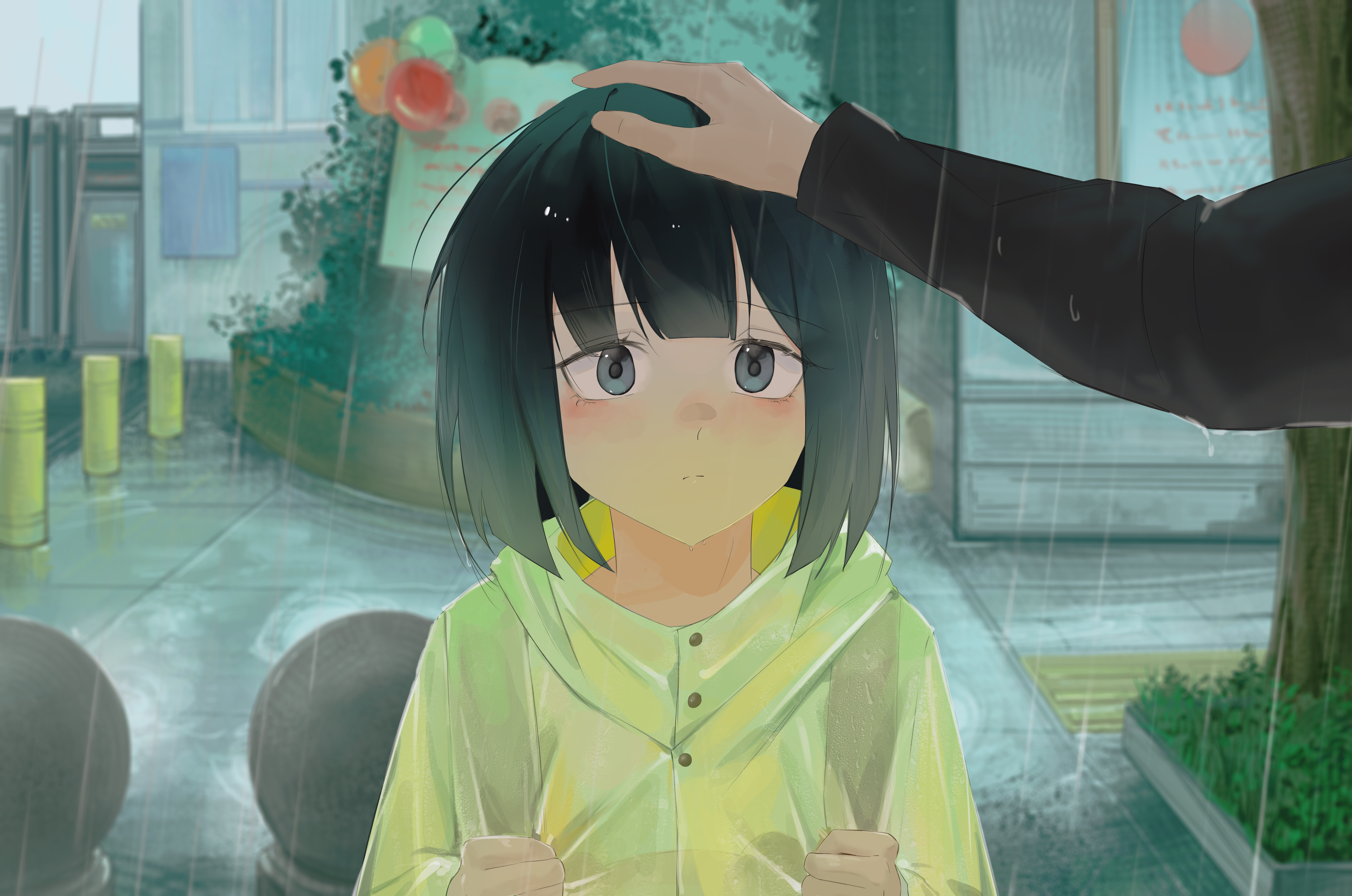 小雨在雨天被轻轻摸头的 CG